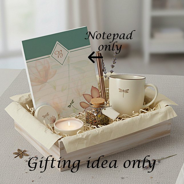 Rosa blommor och trollslände-monogram anteckningsblock (Skapare uppladdad)