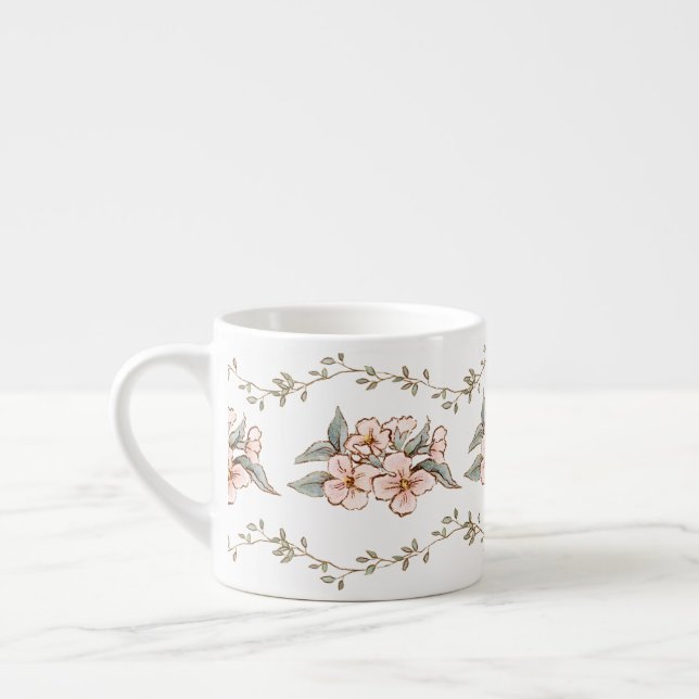 Rosa Blommor och vin| Shabby chic Espressomugg (Vänster)