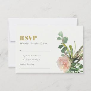ROSA BLOMMOR ÖKENKAKTUS LÖV VATTENFÄRG RSVP OSA KORT