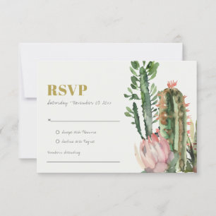 ROSA BLOMMOR ÖKENKAKTUS LÖV VATTENFÄRG RSVP OSA KORT