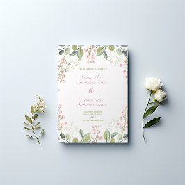 Rosa blommor, olivolja, löv, trädgårdsbröllop inbjudningar