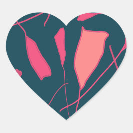 Rosa blommor över svarta bakgrundsmärken hjärtformat klistermärke