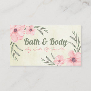 Rosa Blommor på Beige Handmade Spa Bath & Body Visitkort