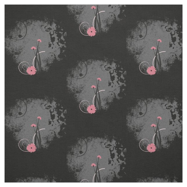 Rosa blommor på bekymrade grått och svart tyg (Provkarta)