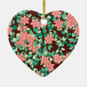 Rosa blommor på chokladbakgrund julgransprydnad keramik