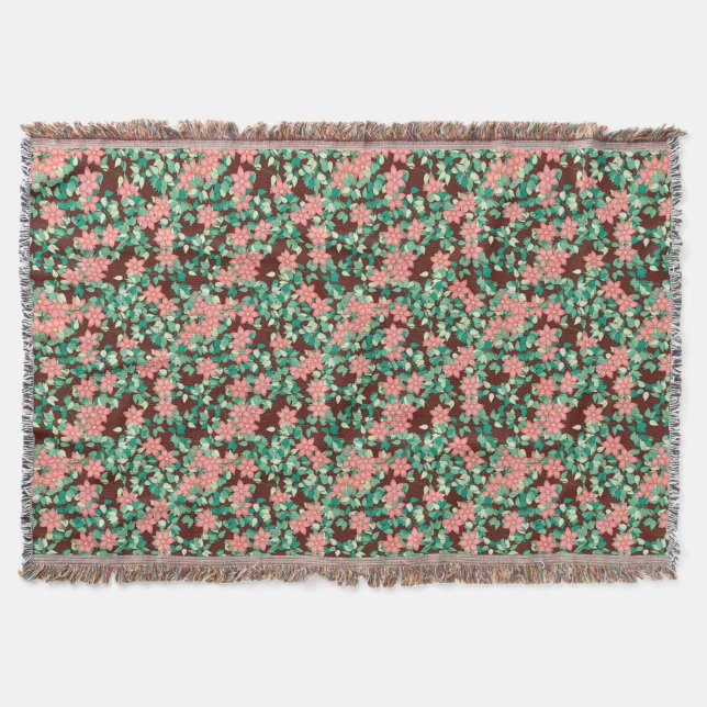 Rosa blommor på chokladbakgrund mysfilt (Framsidan)