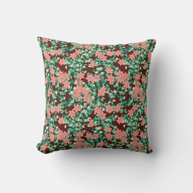 Rosa blommor på en chokladbakgrund kudde (Framsida)