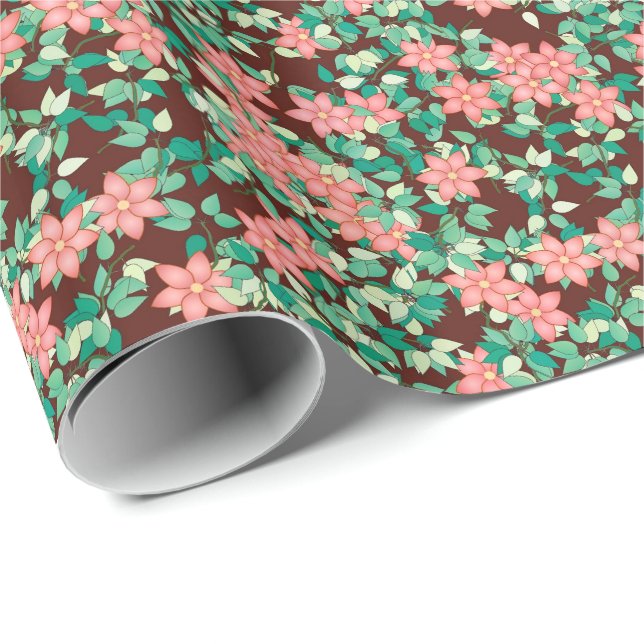 Rosa blommor på en chokladbakgrund presentpapper (Rullad Hörn)
