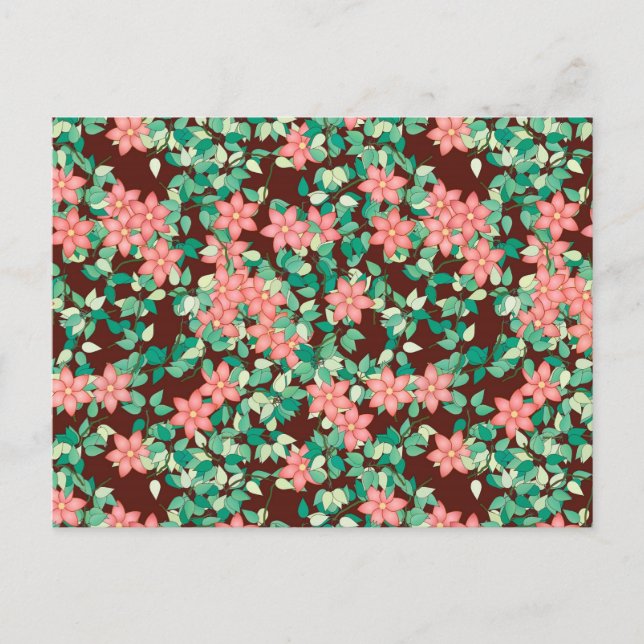 Rosa blommor på en chokladbakgrund vykort (Framsida)