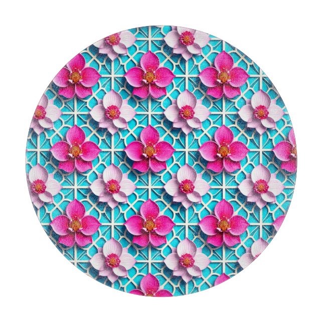 Rosa blommor på en geometrisk blå bakgrund (Framsidan)