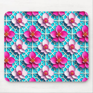 Rosa blommor på en geometrisk blå bakgrund musmatta