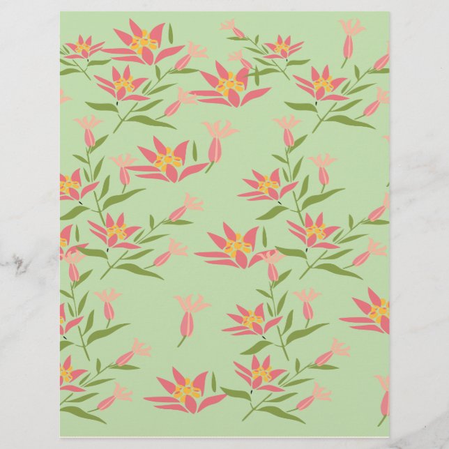 Rosa blommor på grönt scrapbookpapper: (Framsida)
