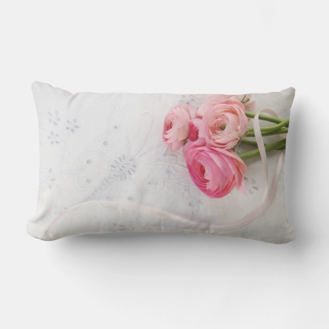 rosa blommor på litet hållumbar kudder lumbarkudde (Framsida)