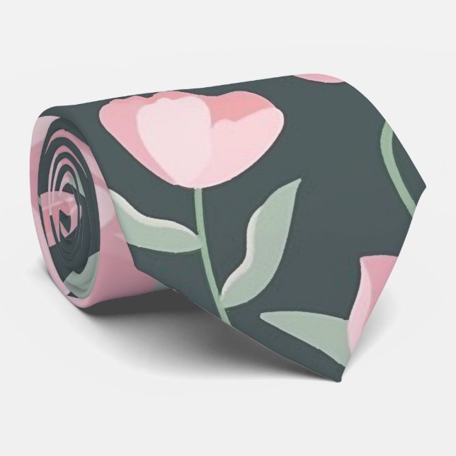 Rosa blommor på mörk grönt sömlösa mönster slips (Rullad)