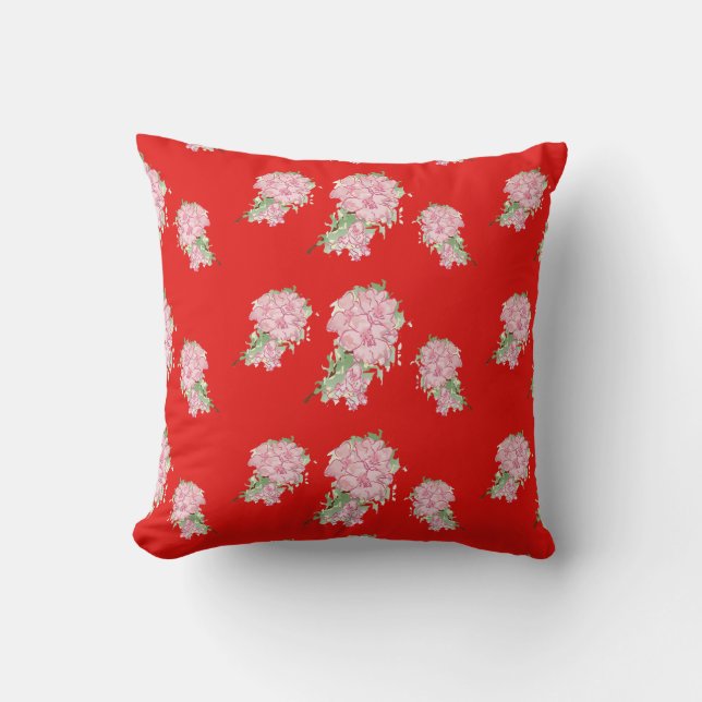 Rosa blommor på rött kudde (Framsida)