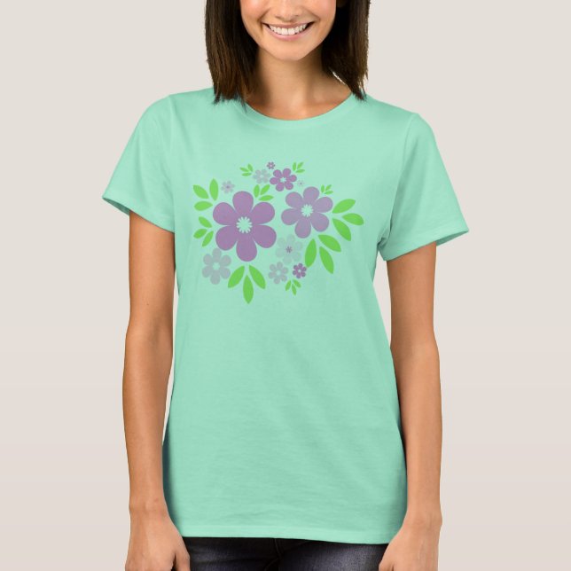 Rosa blommor på svart - Tshirt Tee (Framsida)