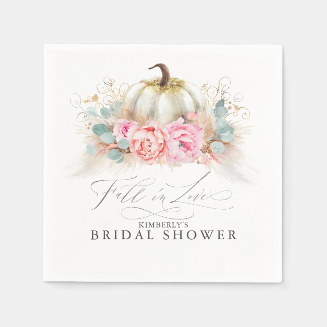 Rosa blommor Pampasgräs och vit pumpa Pappersservett (Framsidan)