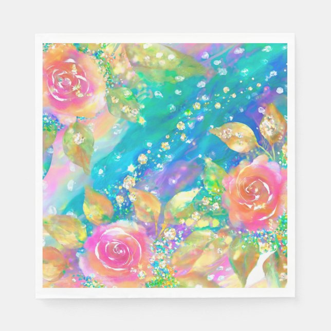 Rosa blommor pappersservett (Framsidan)