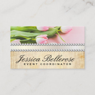 Rosa blommor Pearls Ribbon Visitkort