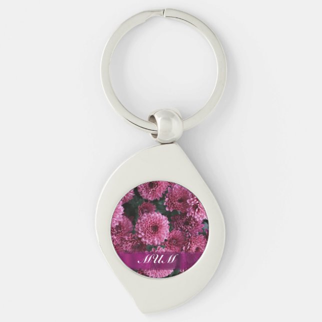 Rosa Blommor personlig mor Swirl Silverfärgad Nyckelring (Framsidan)