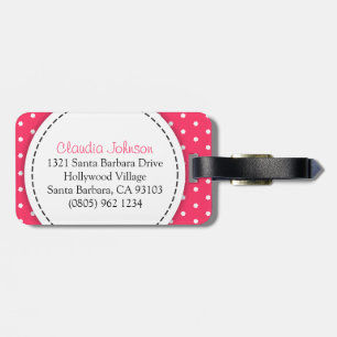 Rosa Blommor polka dots med namn på resetagg Bagagebricka