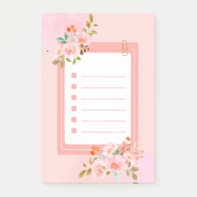 Rosa blommor Post-it Notes (Framsida)