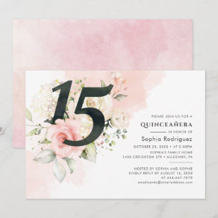 Rosa Blommor Quinceanera 15-årsdag Inbjudningar