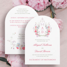 Rosa blommor ram katolsk bröllopsinbjudan