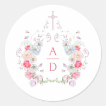 Rosa blommor ram religiösa vigselmonogram