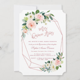 Rosa  blommor Ro Guld Quinceañera Inbjudningar