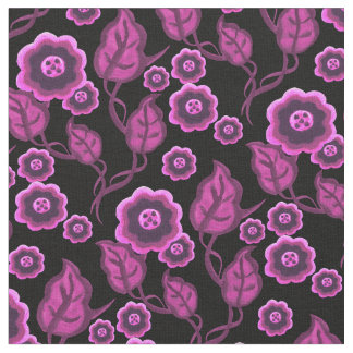 Rosa blommor/rosa löv/blommigt/svart för Folk Tyg