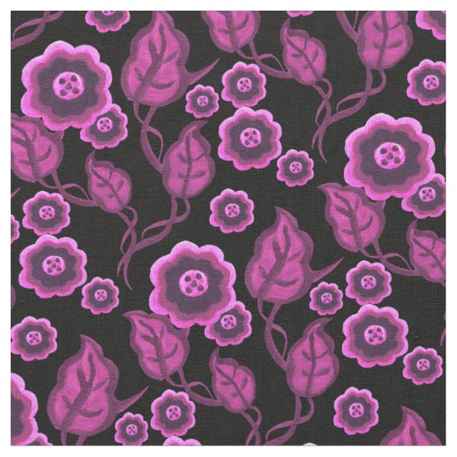 Rosa blommor/rosa löv/blommigt/svart för Folk Tyg (Närbild)