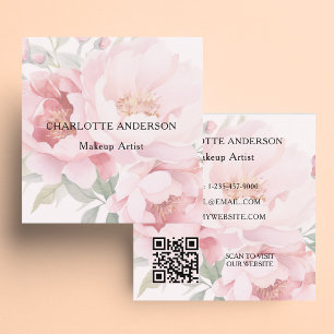 Rosa blommor rosor QR-kod Fyrkantigt Visitkort