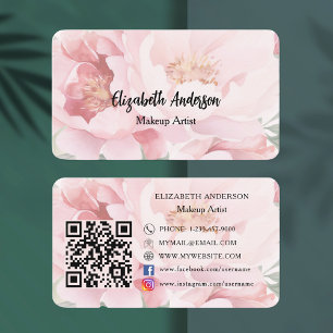 Rosa blommor rosor QR-kod Visitkort