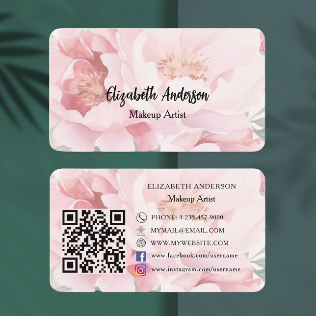 Rosa blommor rosor QR-kod Visitkort (Skapare uppladdad)
