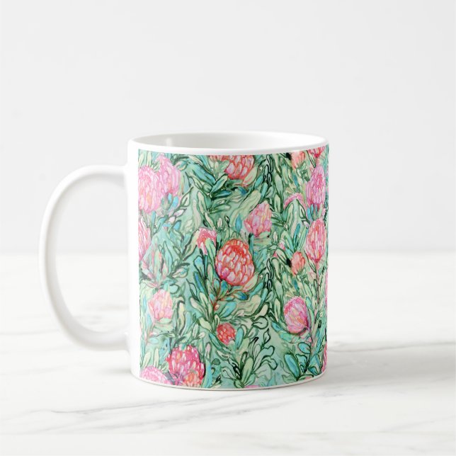 Rosa blommor, sage grönt, sömlös. kaffemugg (Vänster)