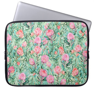 Rosa blommor, sage grönt, sömlös. laptop fodral