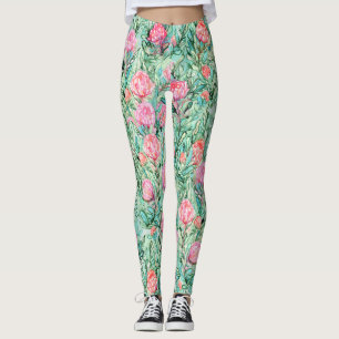 Rosa blommor, sage grönt, sömlös. leggings