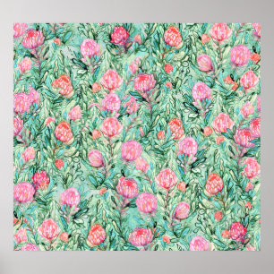 Rosa blommor, sage grönt, sömlös. poster