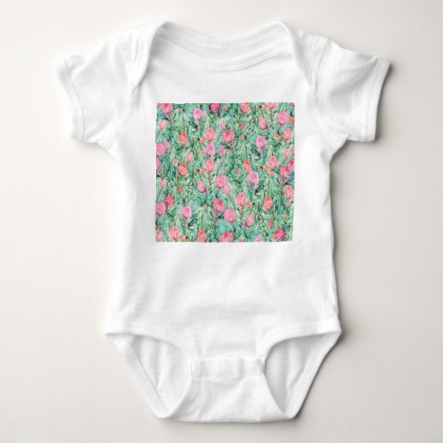Rosa blommor, sage grönt, sömlös. t shirt (Framsida)