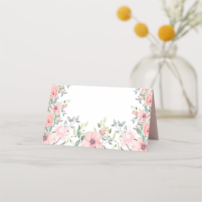Rosa Blommor Salvia Gröna Blad Vår Sommar Placeringskort (Framsida)