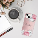 rosa blommor silver blad glitter namn<br><div class="desc">En chic  rosa med rosa blommigtar,  löv från silver och stoft från silver glitter. Anpassa och lägg till ditt namn. Namn är skrivet med ett modernt handskript i stil.</div>