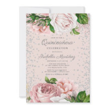 Rosa blommor silver glitter Quinceañera
