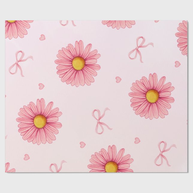 Rosa blommor, slingor och hjärtan tissuepapper presentpapper (Platt)