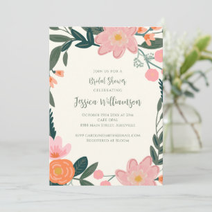 Rosa blommor snygg botanisk kant bröllopsdusch inbjudningar