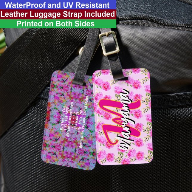 Rosa blommor (sött namn & initial) Girligt monogra Bagagebricka (Floral Luggage Tag
)