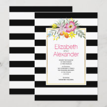 Rosa blommor, svartvit rand blommigt bröllop