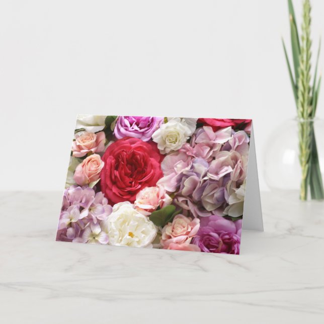 Rosa blommor tomt blomsterkort  anteckningskort (Framsida)