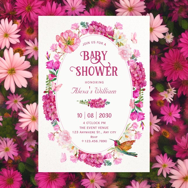 Rosa blommor trädgård baby shower inbjudningar (Skapare uppladdad)