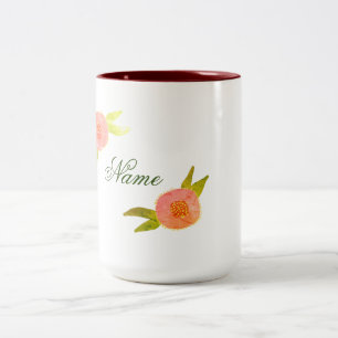Rosa blommor Tvåtons kaffemugg